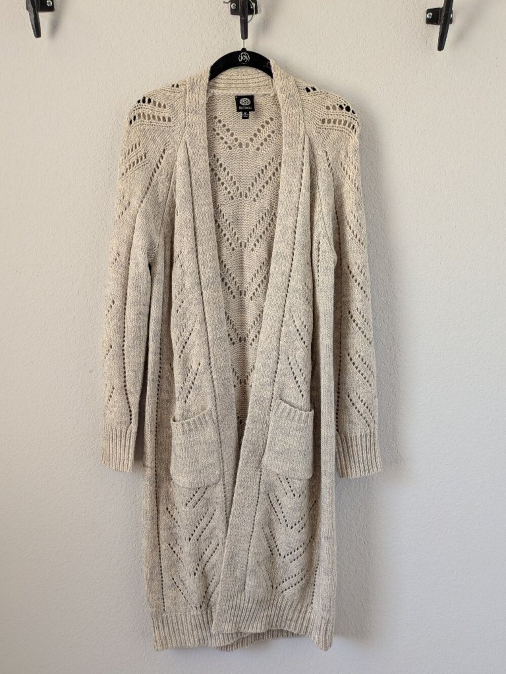 NWOT -- Bobeau Long Duster Cardigan - Open Weave - Beige Tan - sz MED